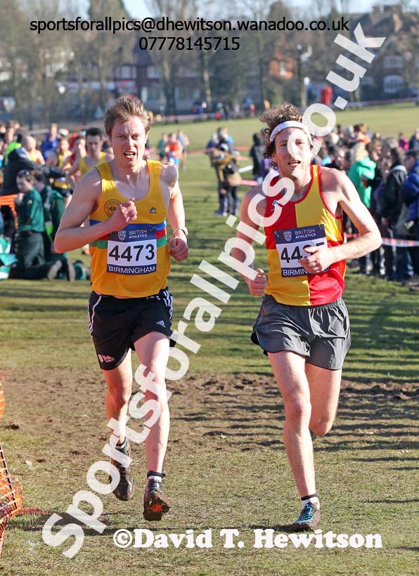 Phil Wylie (North East) with 4435 Shaun Dixon (Middlesex) during the mens Inter Counties Cross Country,  Cofton Park, Birmingham. Photo: David T. Hewitson/Sports for All Pics